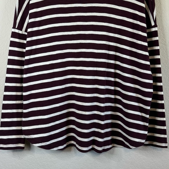 Aerie Maroon White Stripe Long Sleeve Drop Shoulder Comfy Turtleneck Shirt MED - Picture 3 of 12
